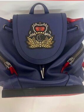Christian Louboutin Explorafunk Navy Blue Backpack with Embellished Crest